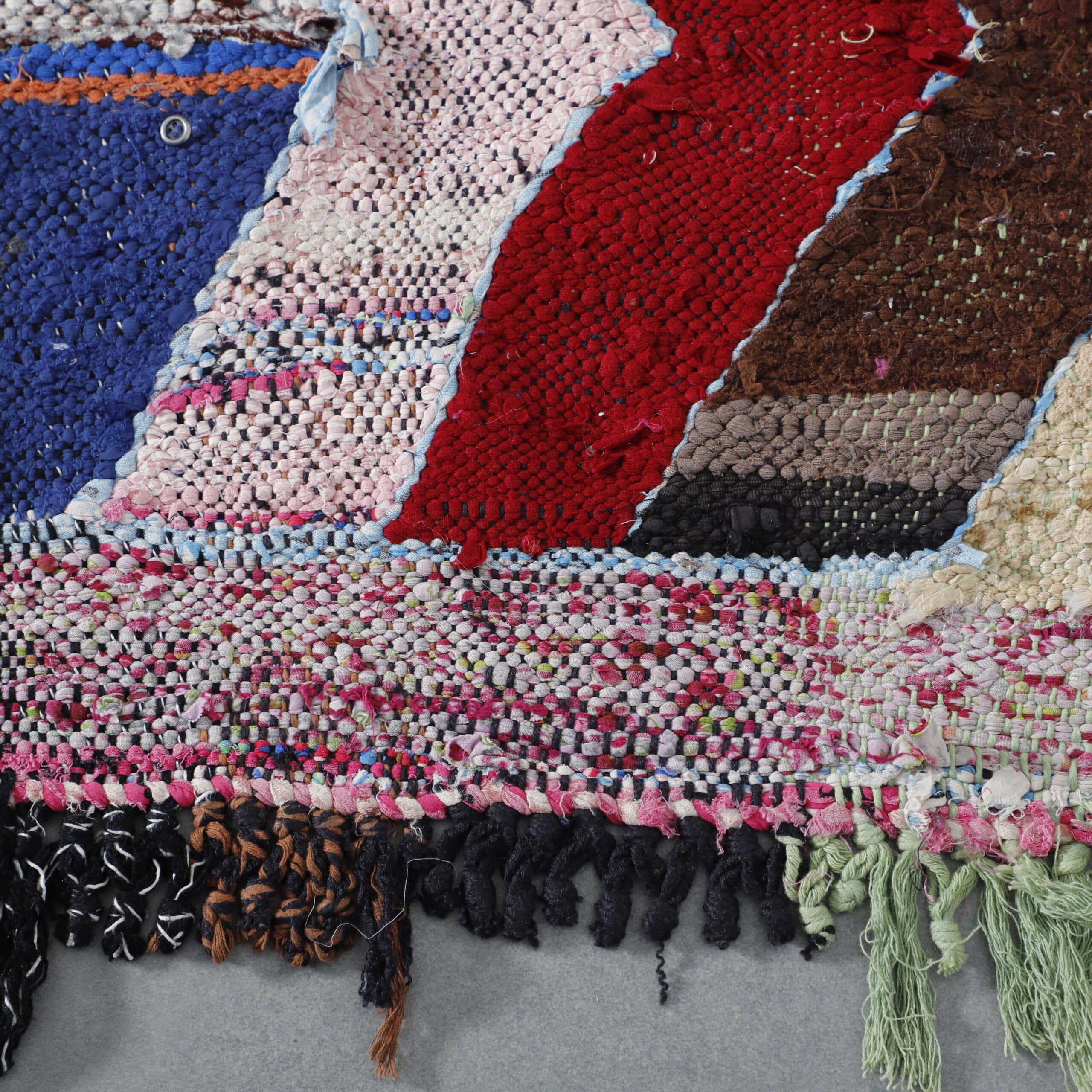 Handmade Colorful Moroccan Boucherouite Rug with Zig-Zag Design