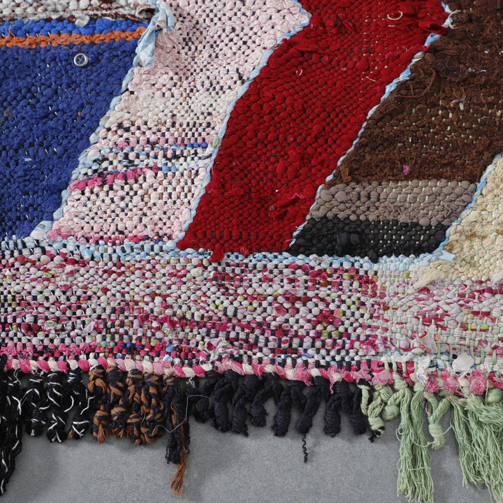 Handmade Colorful Moroccan Boucherouite Rug with Zig-Zag Design