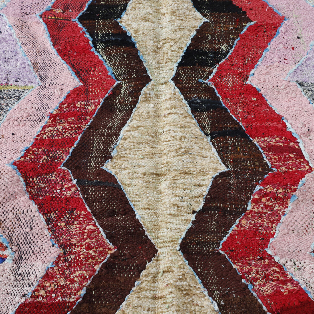 Handmade Colorful Moroccan Boucherouite Rug with Zig-Zag Design