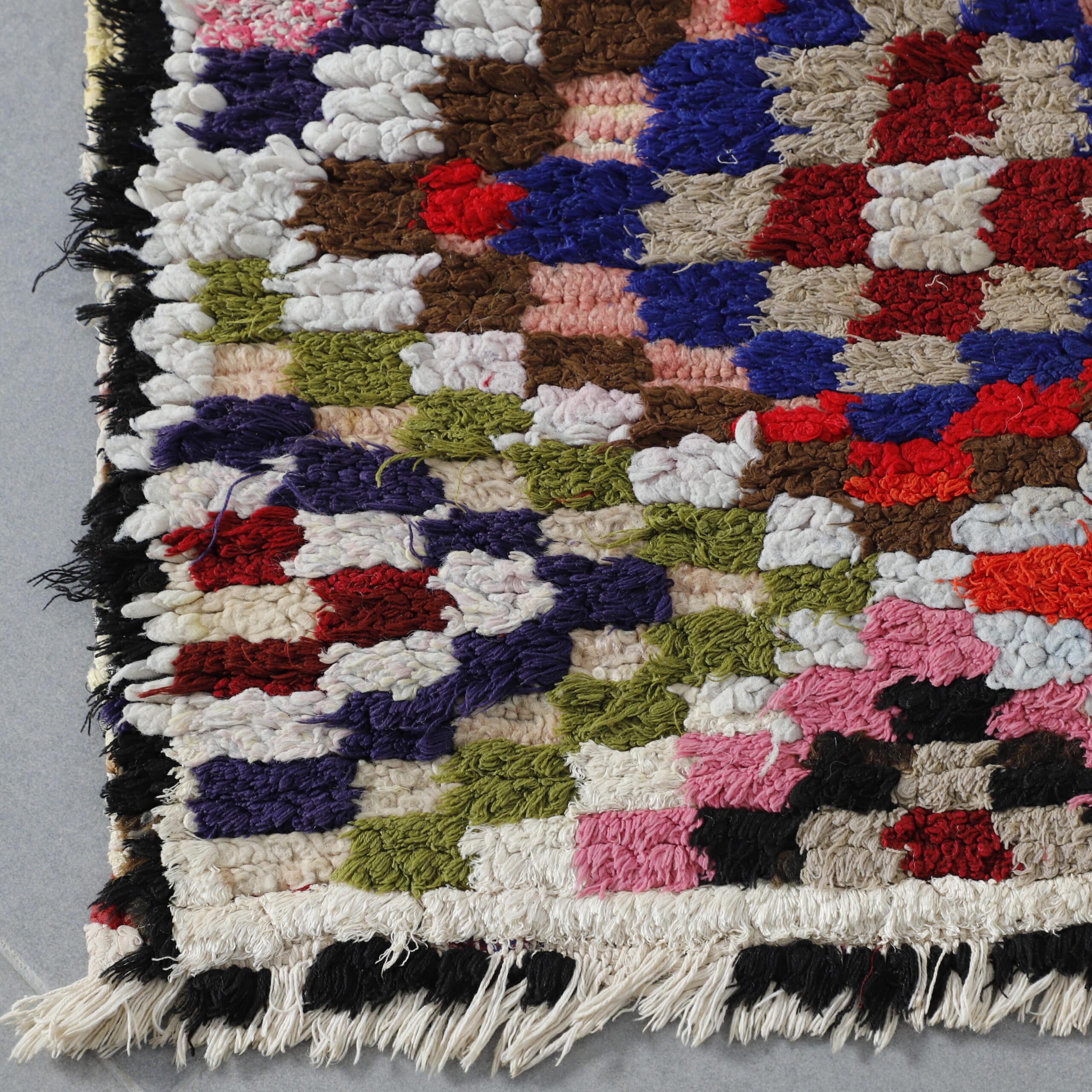 Moroccan Boucherouite Rug with Geometric Patchwork