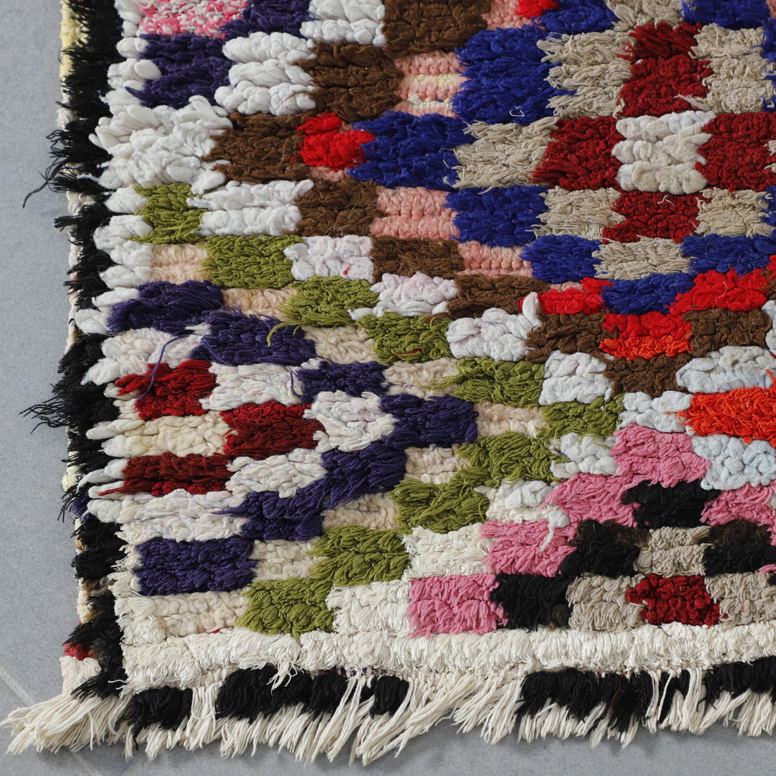 Moroccan Boucherouite Rug with Geometric Patchwork