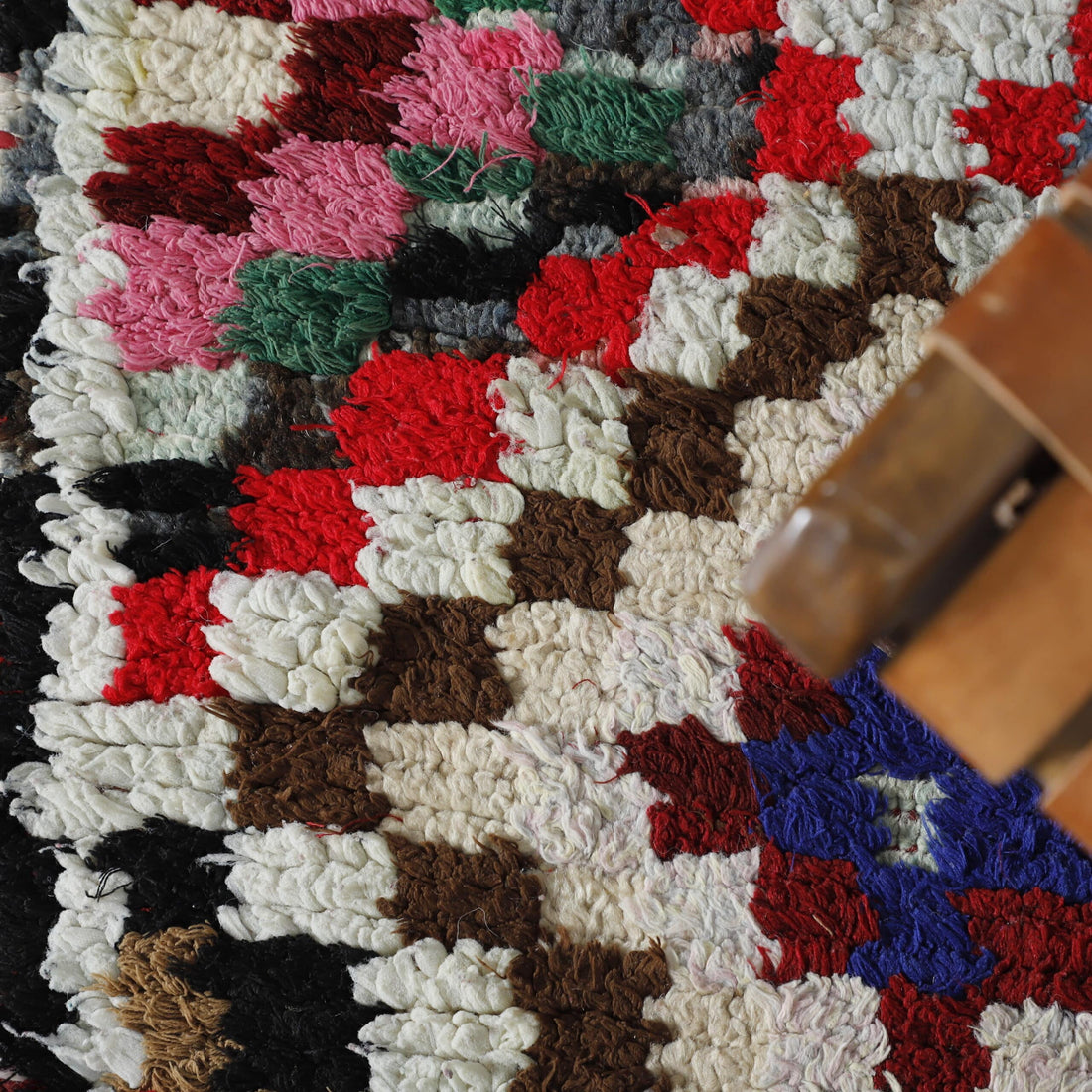 Moroccan Boucherouite Rug with Geometric Patchwork