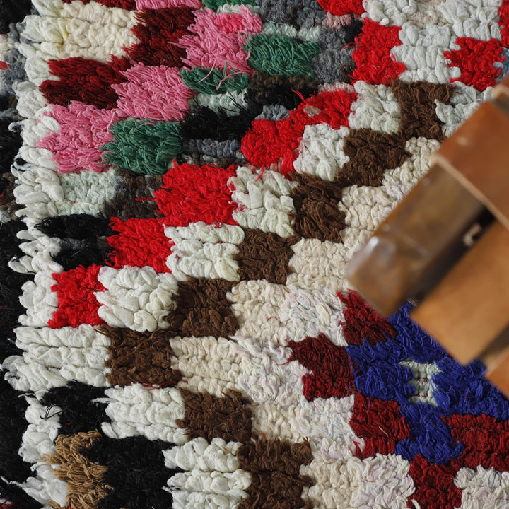 Moroccan Boucherouite Rug with Geometric Patchwork
