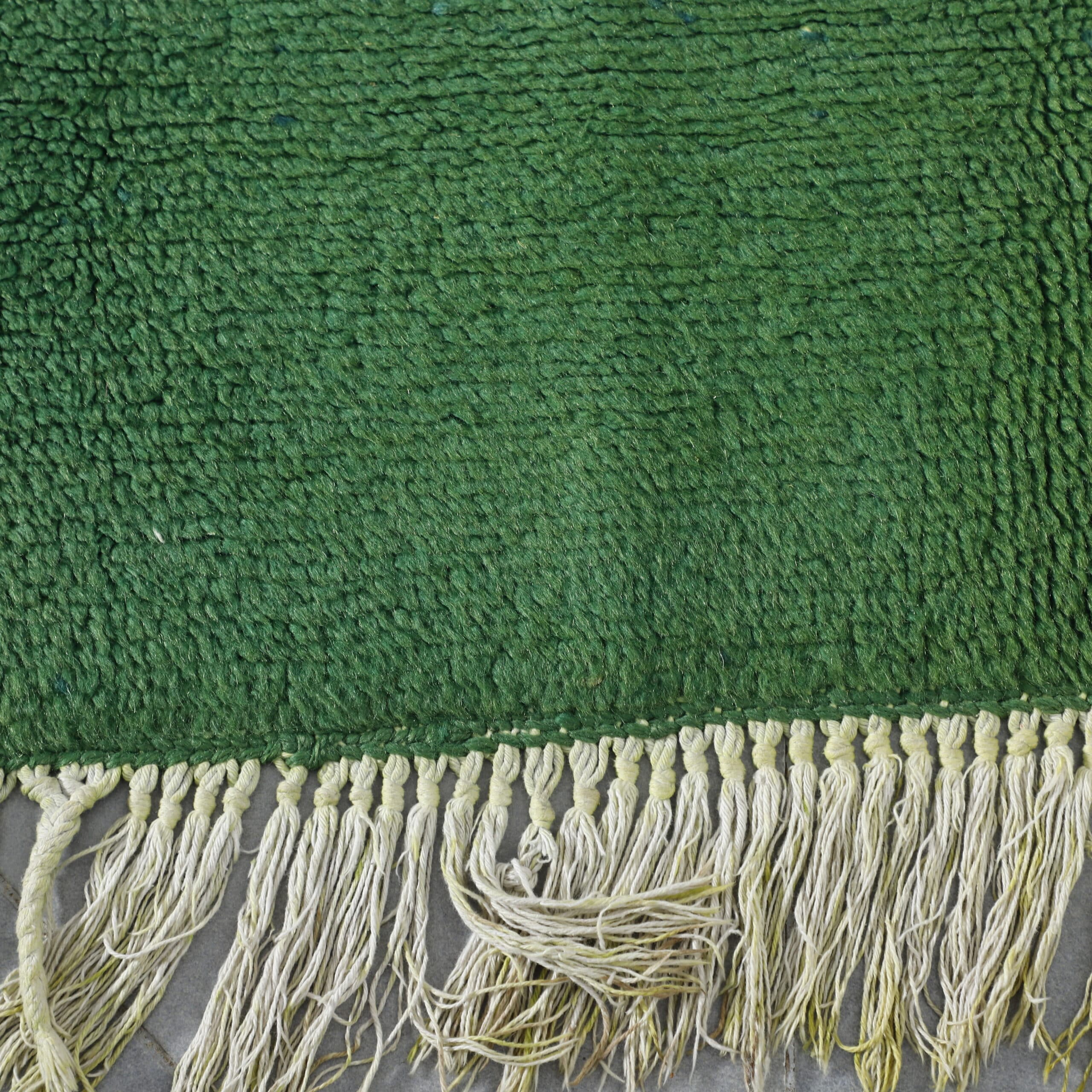 Handmade Green Moroccan Beni Ouarain Rug with Minimalist Berber Symbols