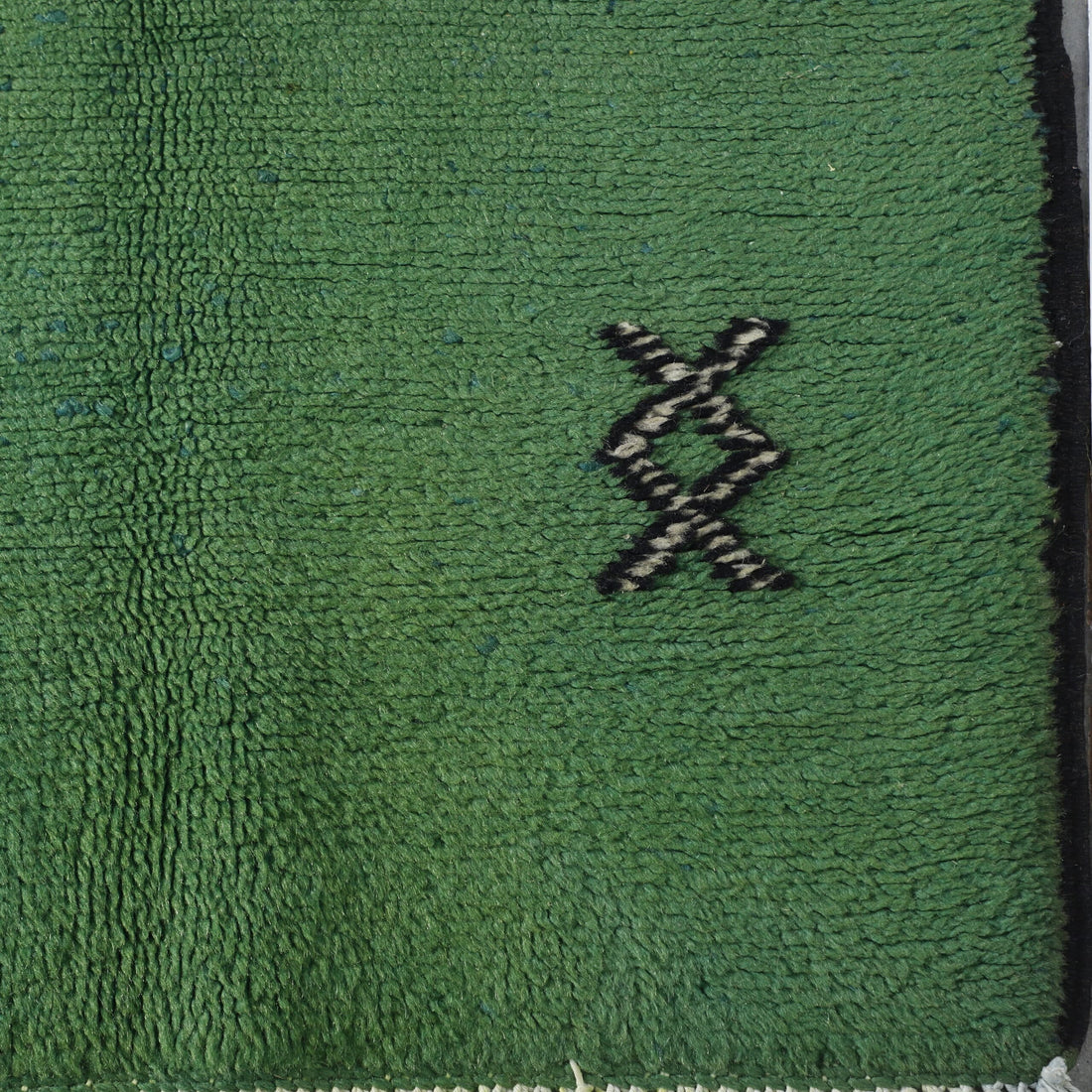 Handmade Green Moroccan Beni Ouarain Rug with Minimalist Berber Symbols