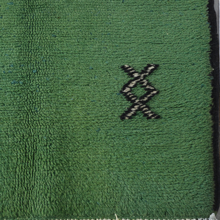 Handmade Green Moroccan Beni Ouarain Rug with Minimalist Berber Symbols