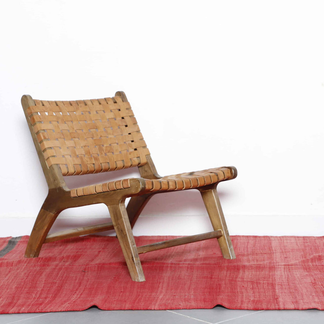 Red Moroccan Kilim rug with Striped Ends