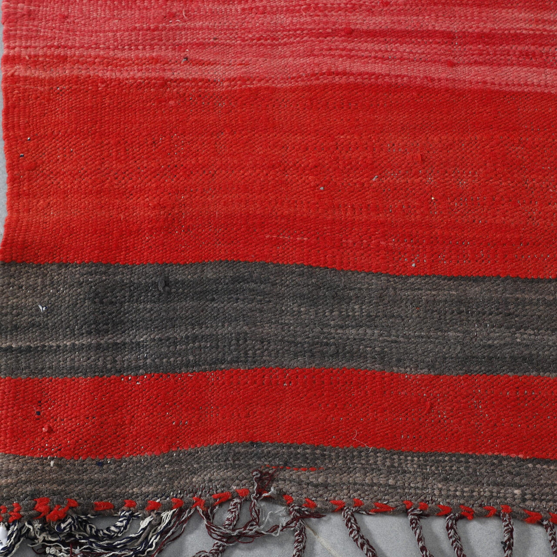 Red Moroccan Kilim rug with Striped Ends