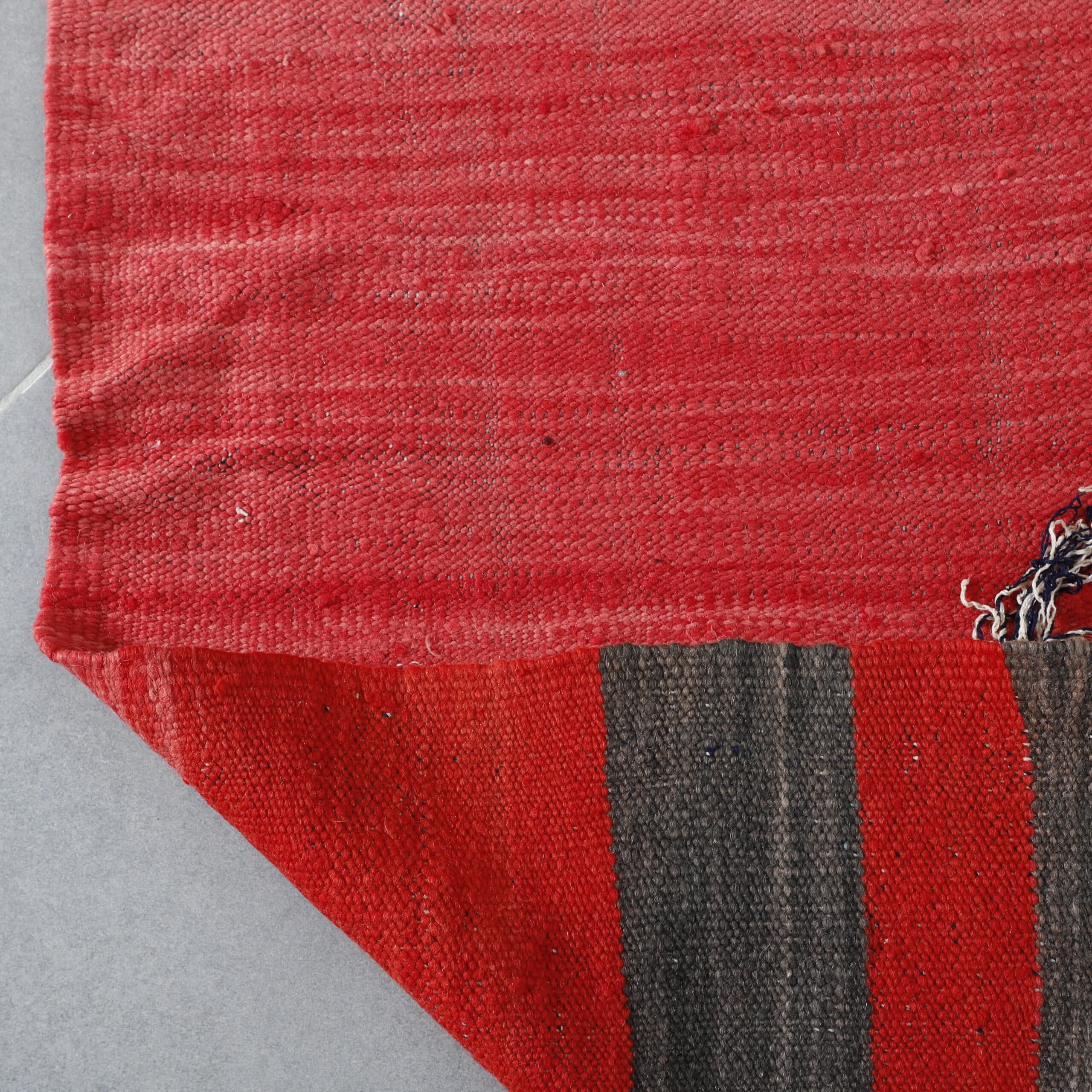 Red Moroccan Kilim rug with Striped Ends
