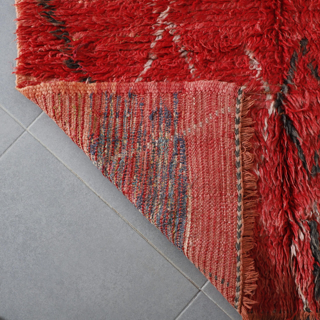 Colorful Moroccan Beni Ourain Rug with Diamond Lattice