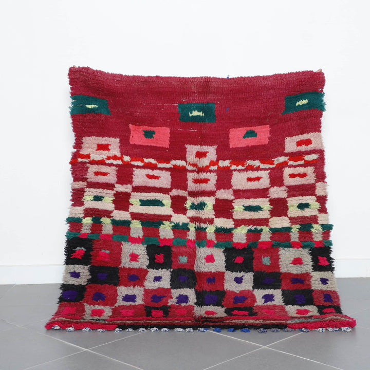 Handmade Colorful Moroccan Boucherouite Rug with Geometric Patchwork