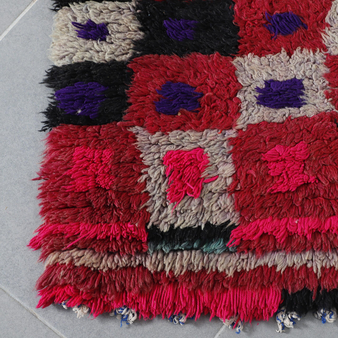 Handmade Colorful Moroccan Boucherouite Rug with Geometric Patchwork
