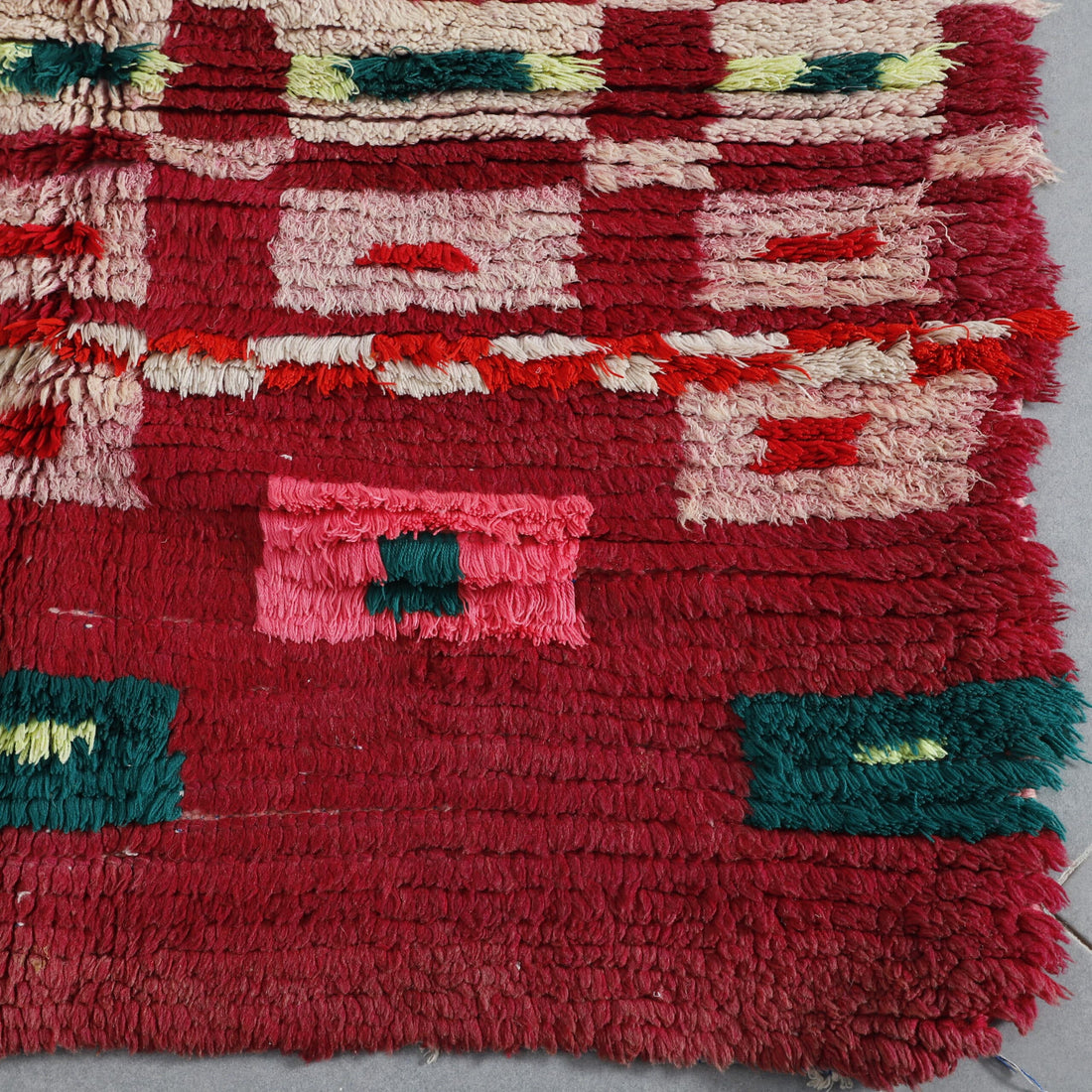 Handmade Colorful Moroccan Boucherouite Rug with Geometric Patchwork