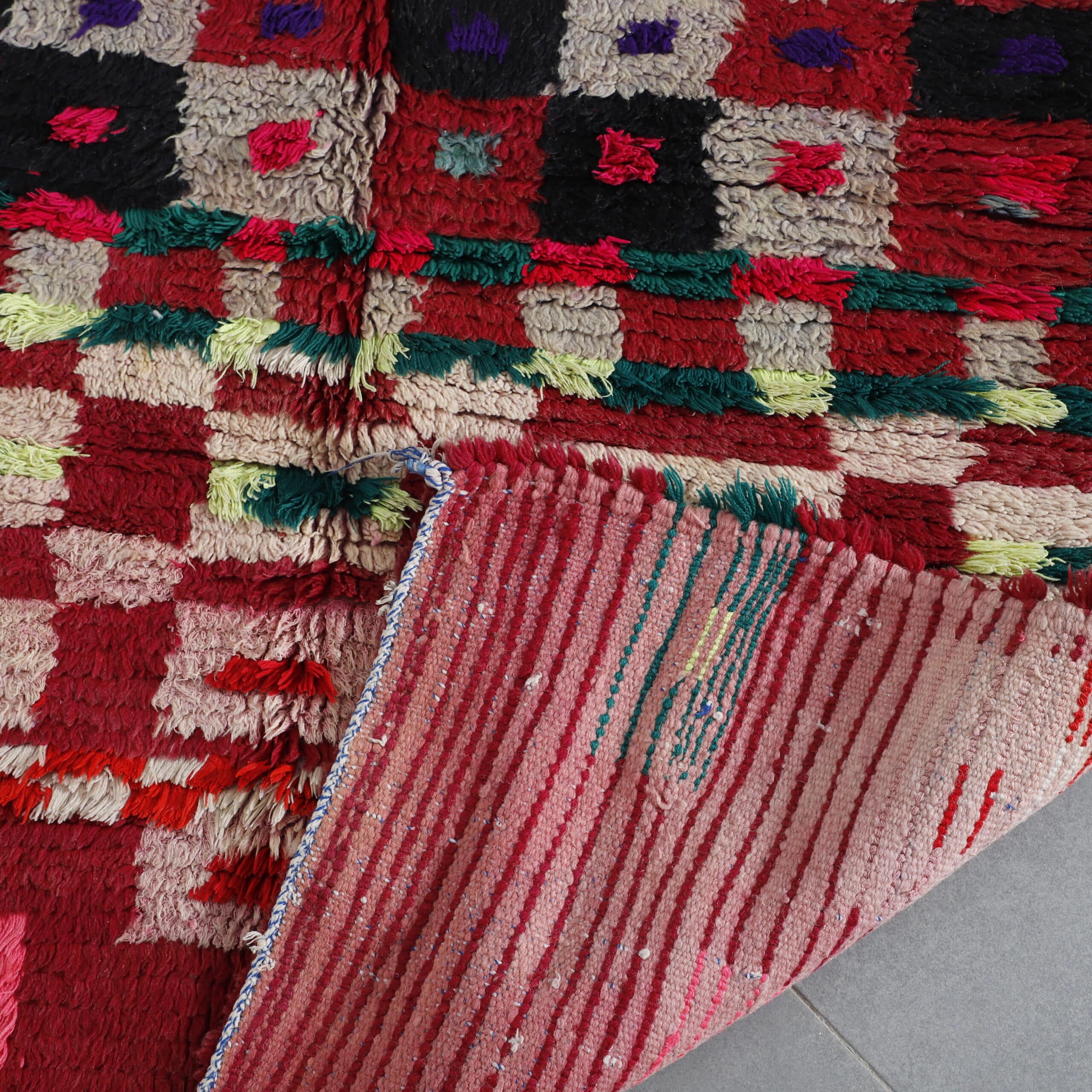 Handmade Colorful Moroccan Boucherouite Rug with Geometric Patchwork
