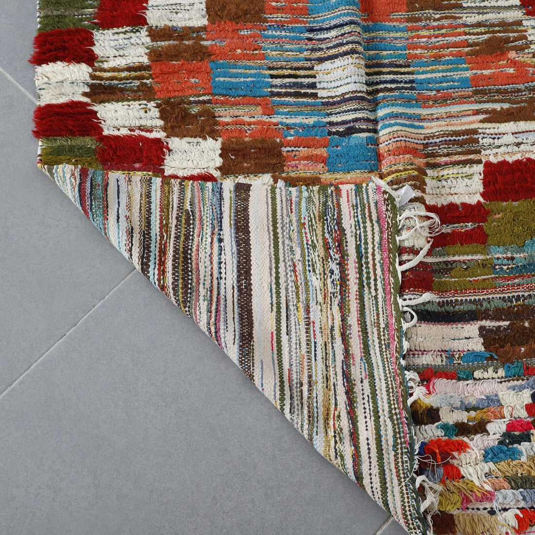 Colorful Moroccan Boucherouite Rug with Checkerboard Pattern