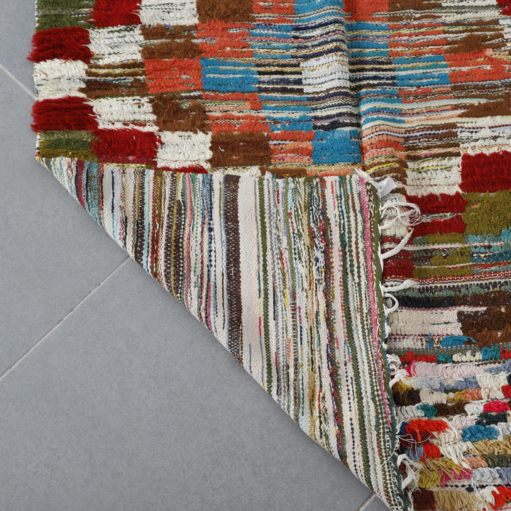 Colorful Moroccan Boucherouite Rug with Checkerboard Pattern
