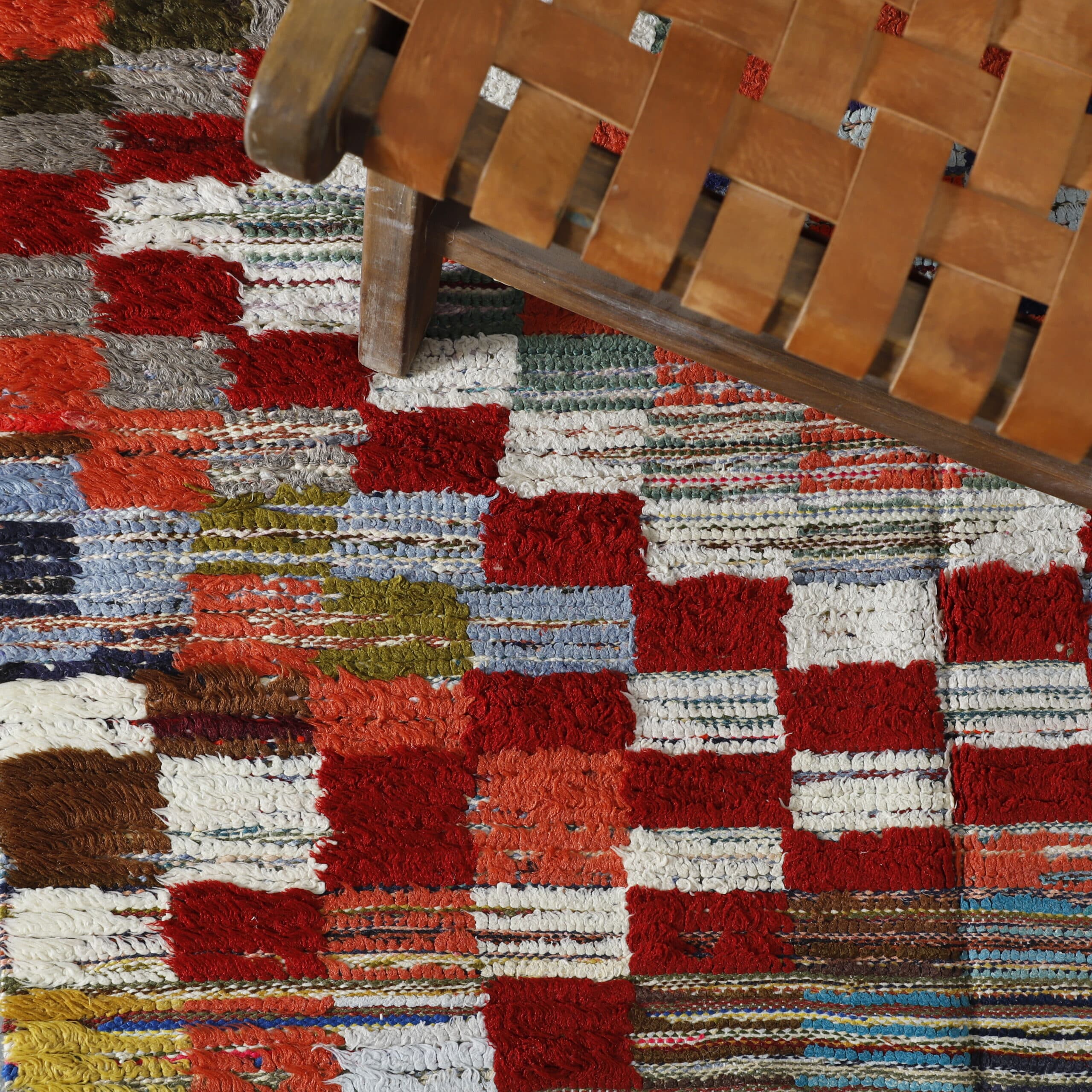 Colorful Moroccan Boucherouite Rug with Checkerboard Pattern