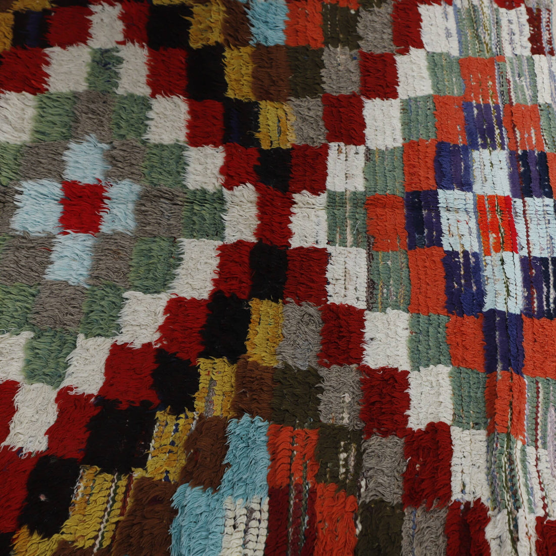 Colorful Moroccan Boucherouite Rug with Checkerboard Pattern