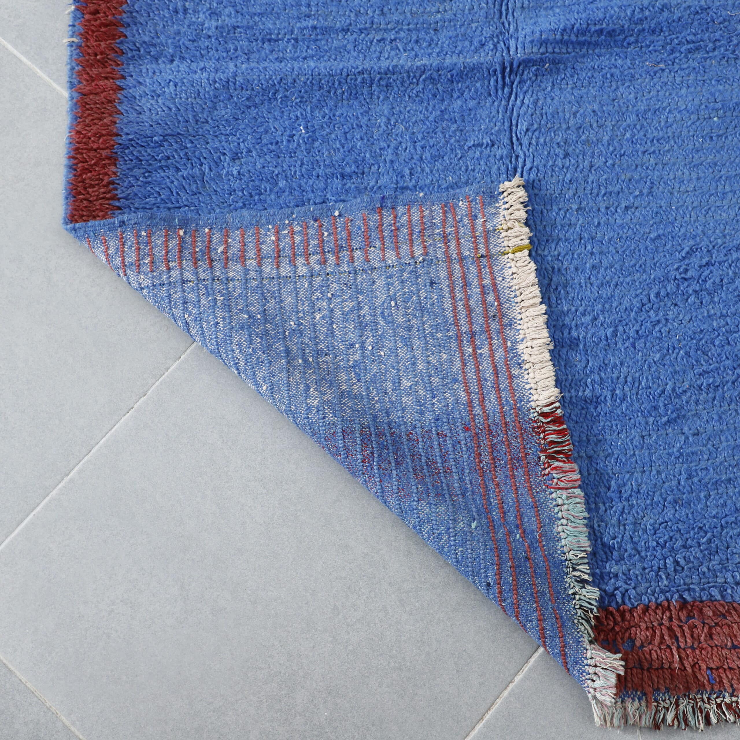 Blue Moroccan Kilim rug with Red Border