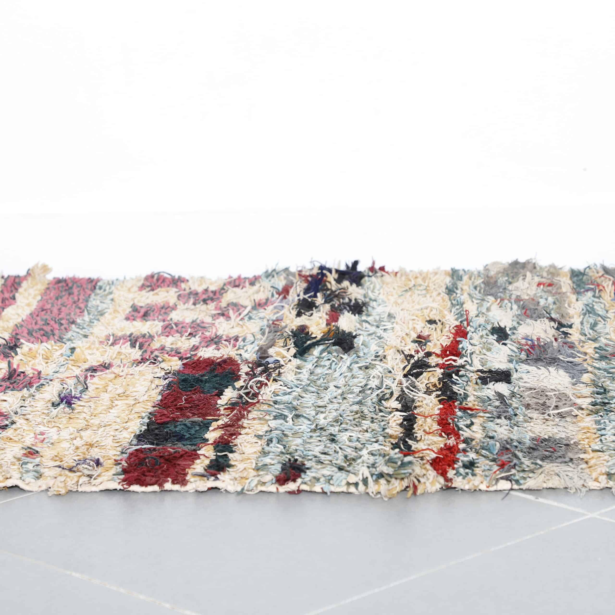 Colorful Moroccan Boucherouite Rug with Stripes and Checks