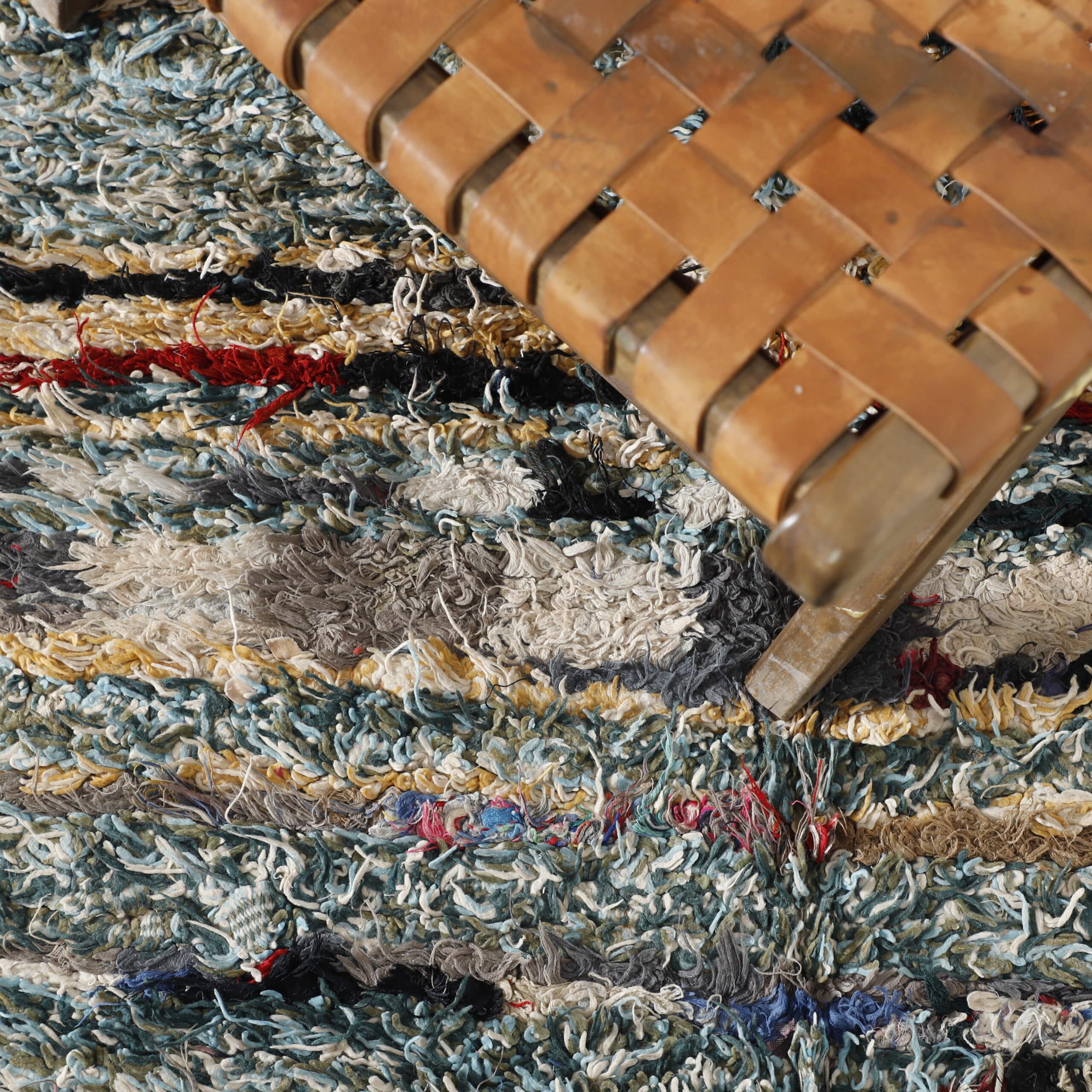 Colorful Moroccan Boucherouite Rug with Stripes and Checks