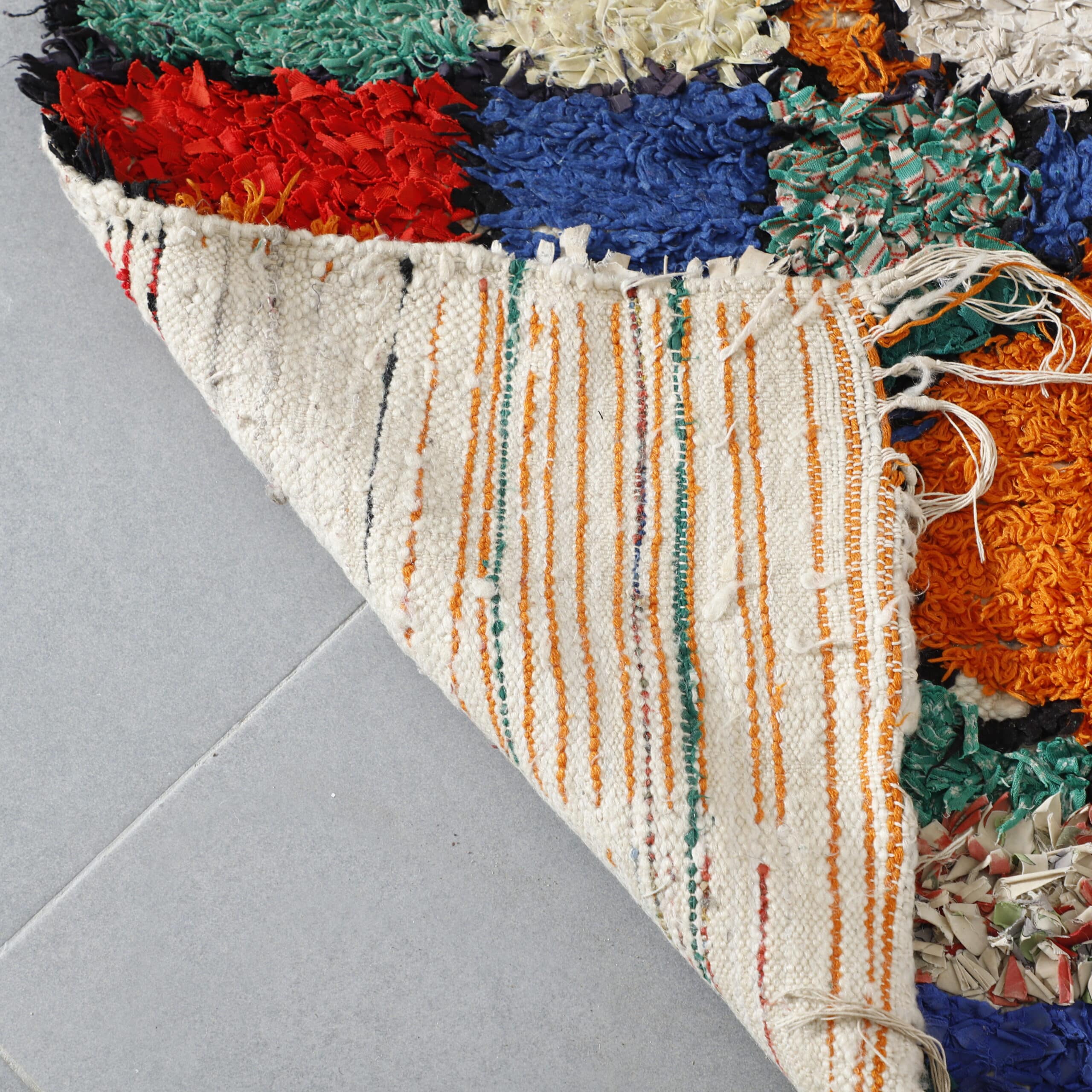 Handmade Colorful Moroccan Boucherouite Rug with Abstract Patchwork