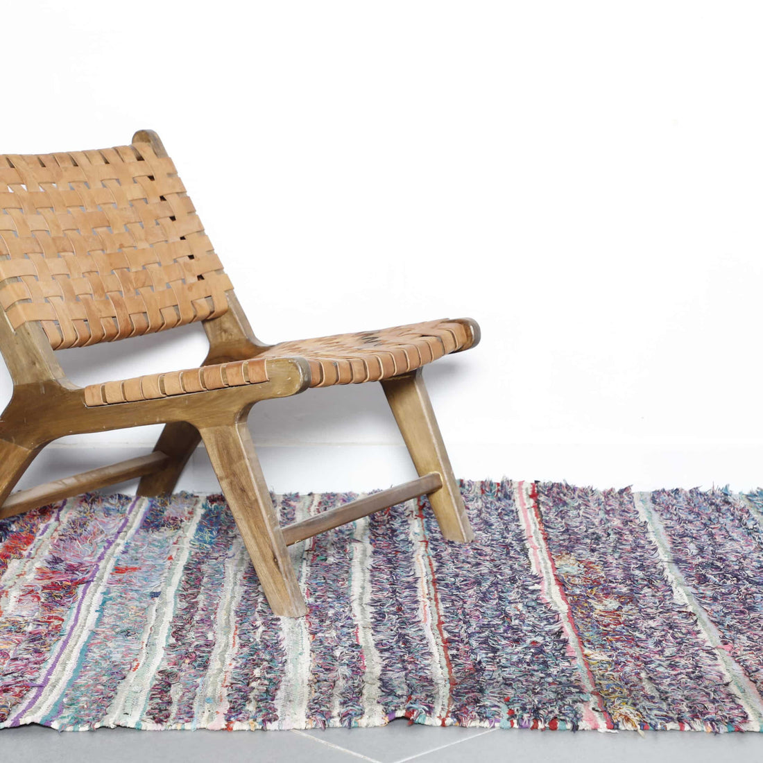 Colorful Moroccan Boucherouite Rug with Horizontal Stripes