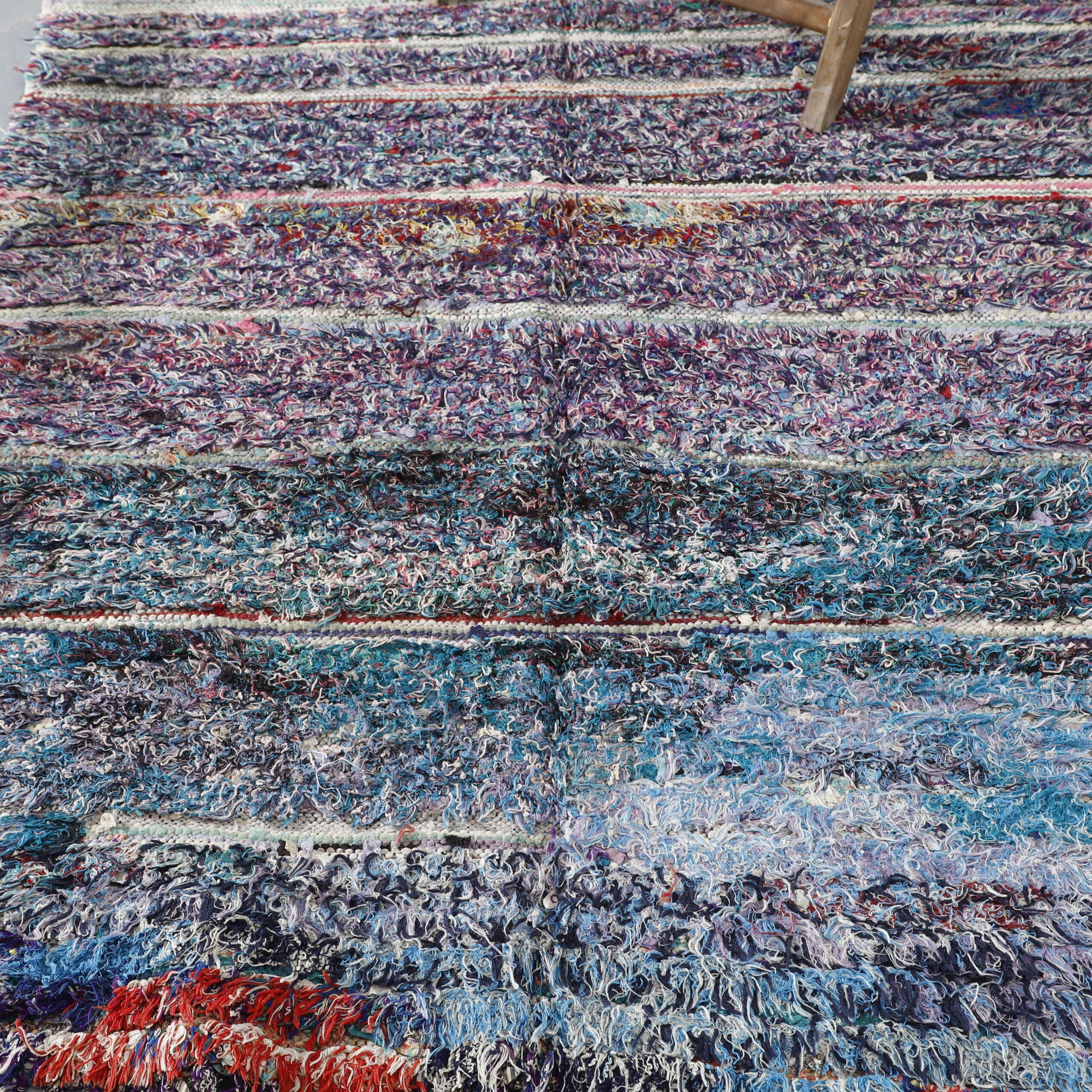 Colorful Moroccan Boucherouite Rug with Horizontal Stripes
