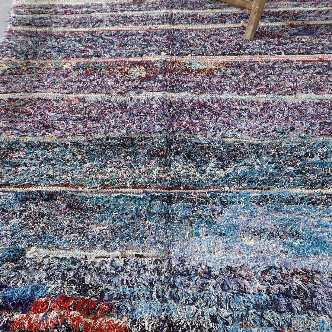 Colorful Moroccan Boucherouite Rug with Horizontal Stripes