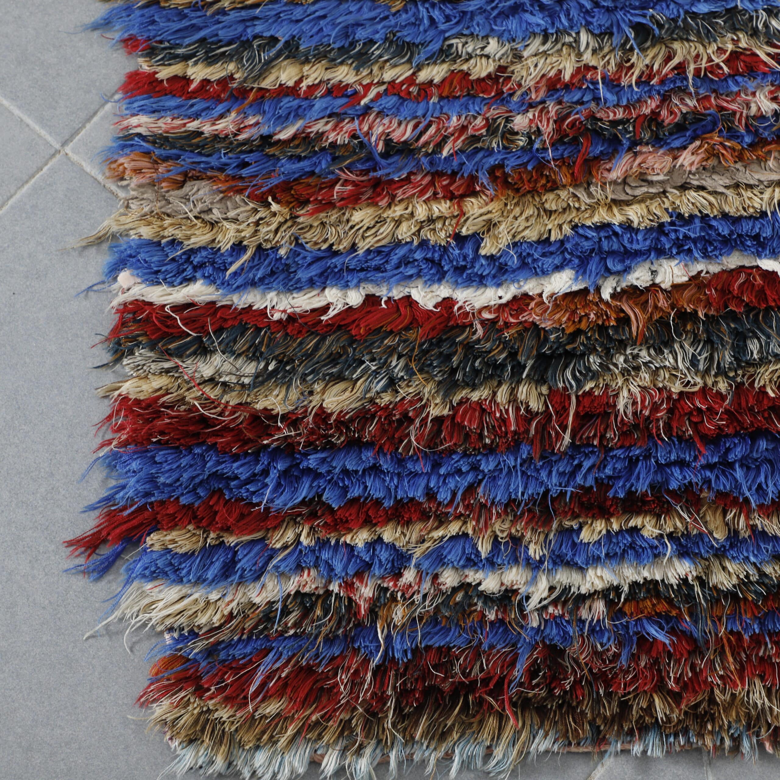 Colorful Moroccan Boucherouite Shag Runner Rug
