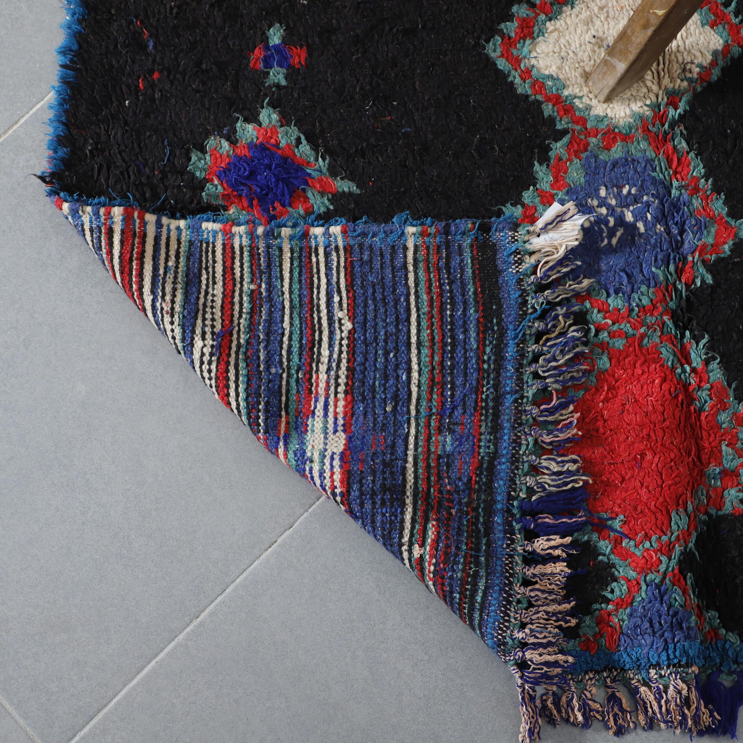 Dark Moroccan Beni Ourain Rug with Colorful Diamonds