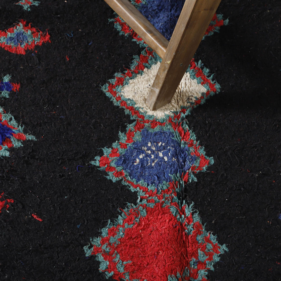 Dark Moroccan Beni Ourain Rug with Colorful Diamonds