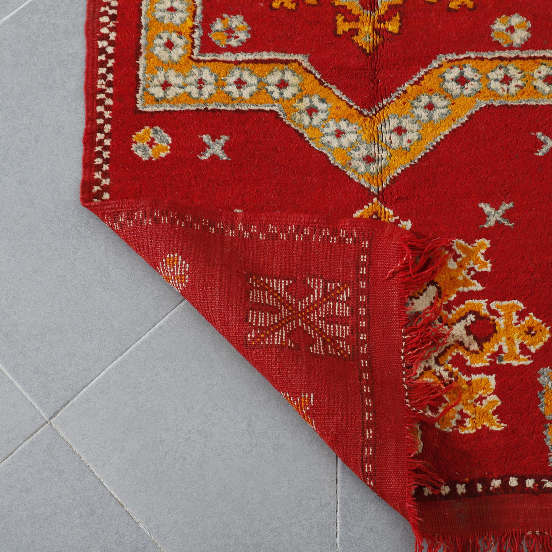 Red Moroccan Berber Glaoui Rug with Geometric Medallions