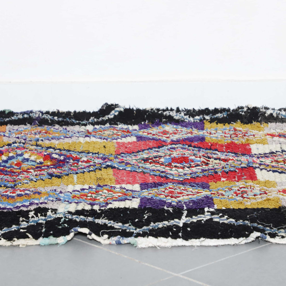 Colorful Moroccan Boucherouite Rug with Geometric Diamonds