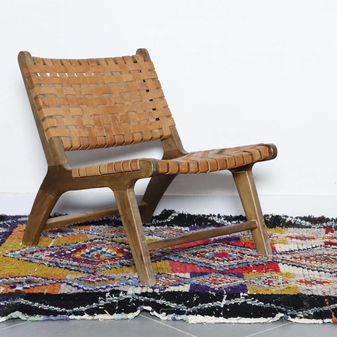 Colorful Moroccan Boucherouite Rug with Geometric Diamonds