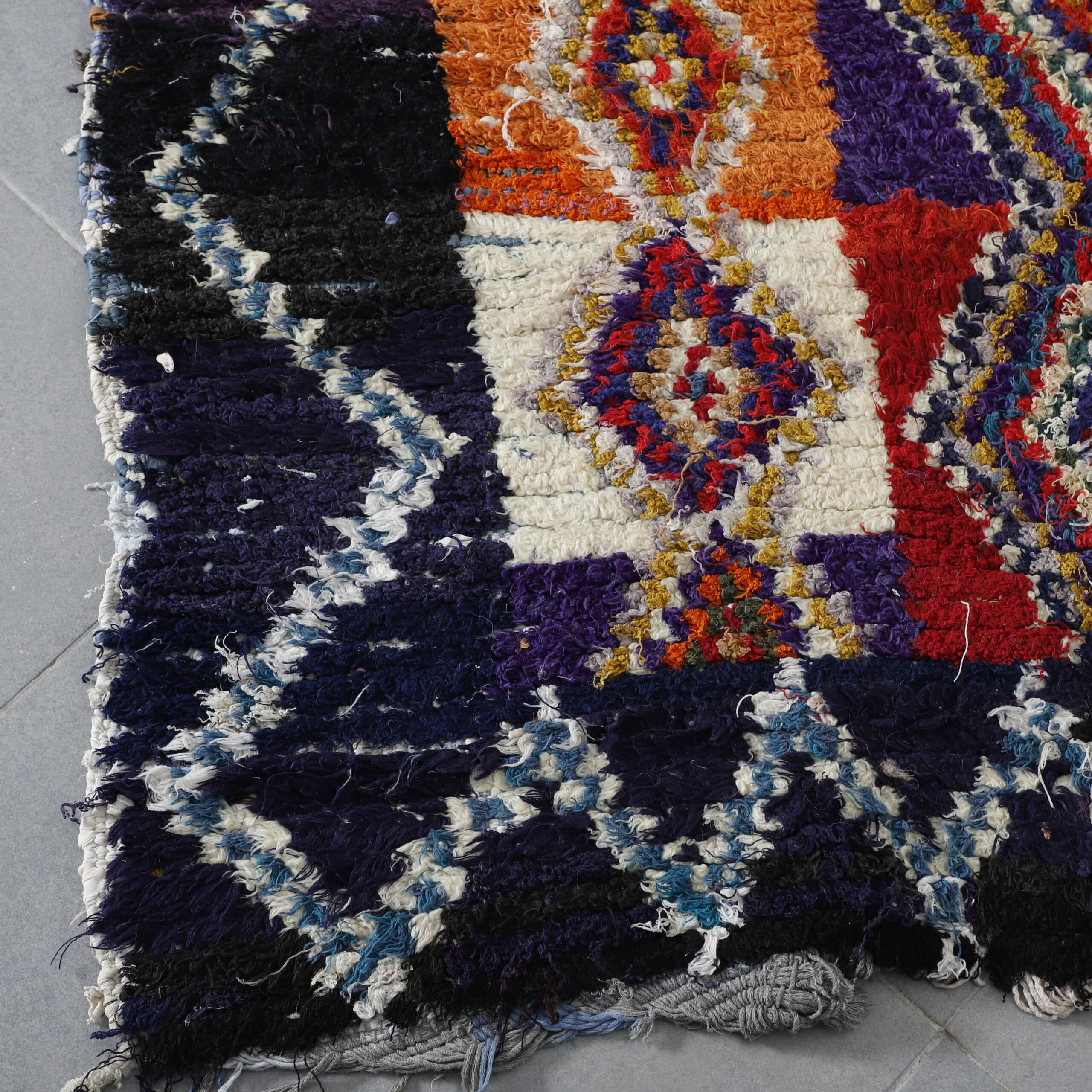 Colorful Moroccan Boucherouite Rug with Geometric Diamonds