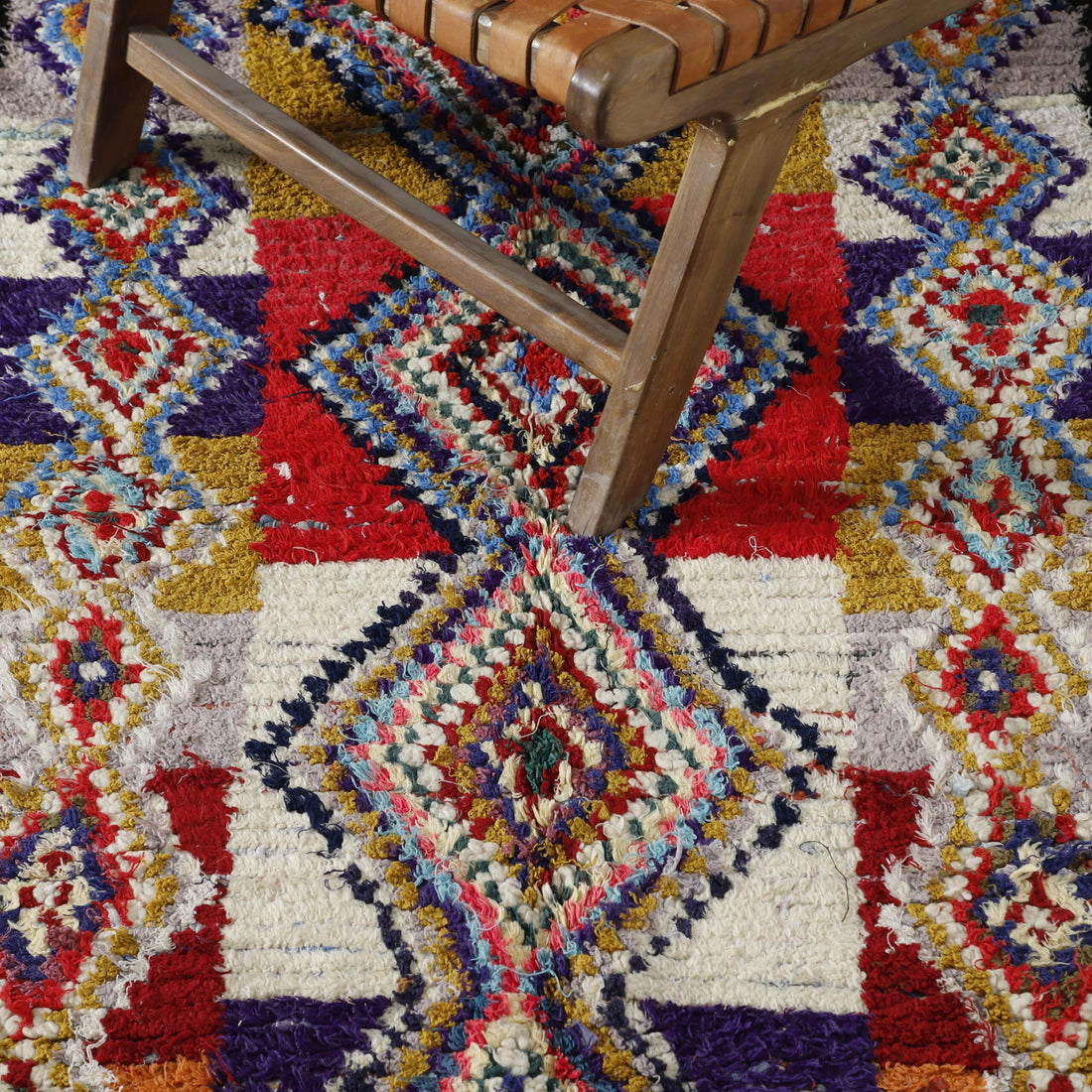 Colorful Moroccan Boucherouite Rug with Geometric Diamonds