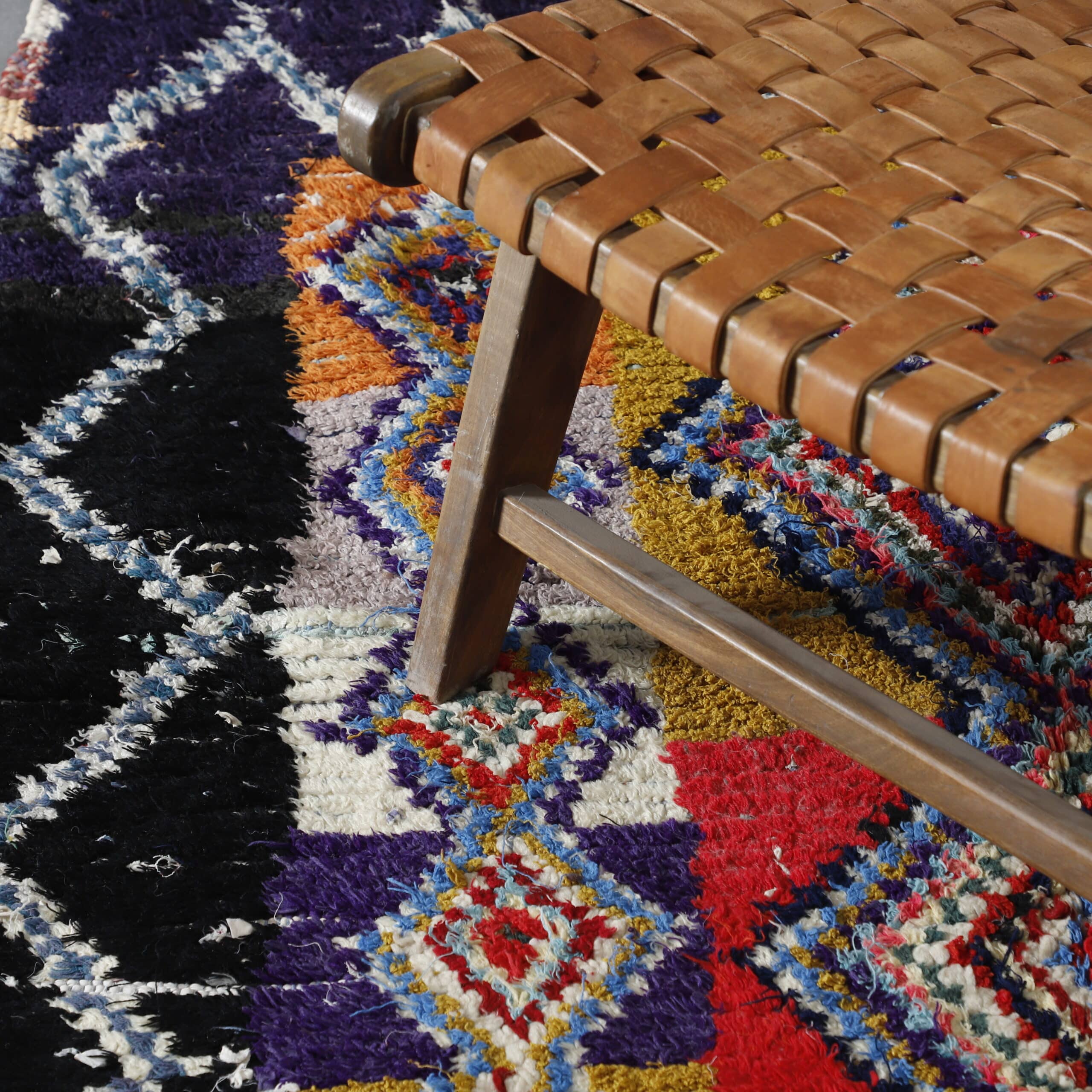 Colorful Moroccan Boucherouite Rug with Geometric Diamonds