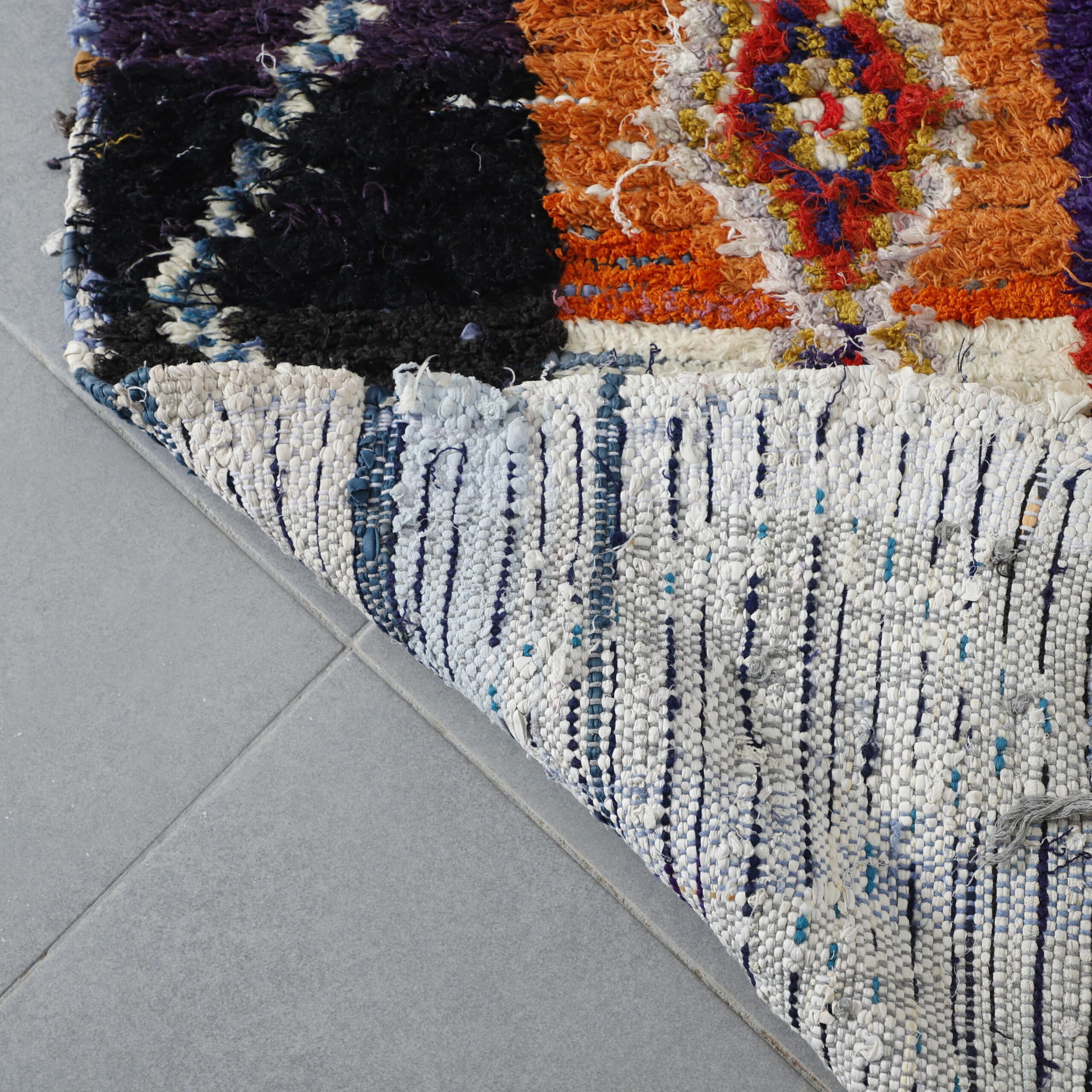 Colorful Moroccan Boucherouite Rug with Geometric Diamonds