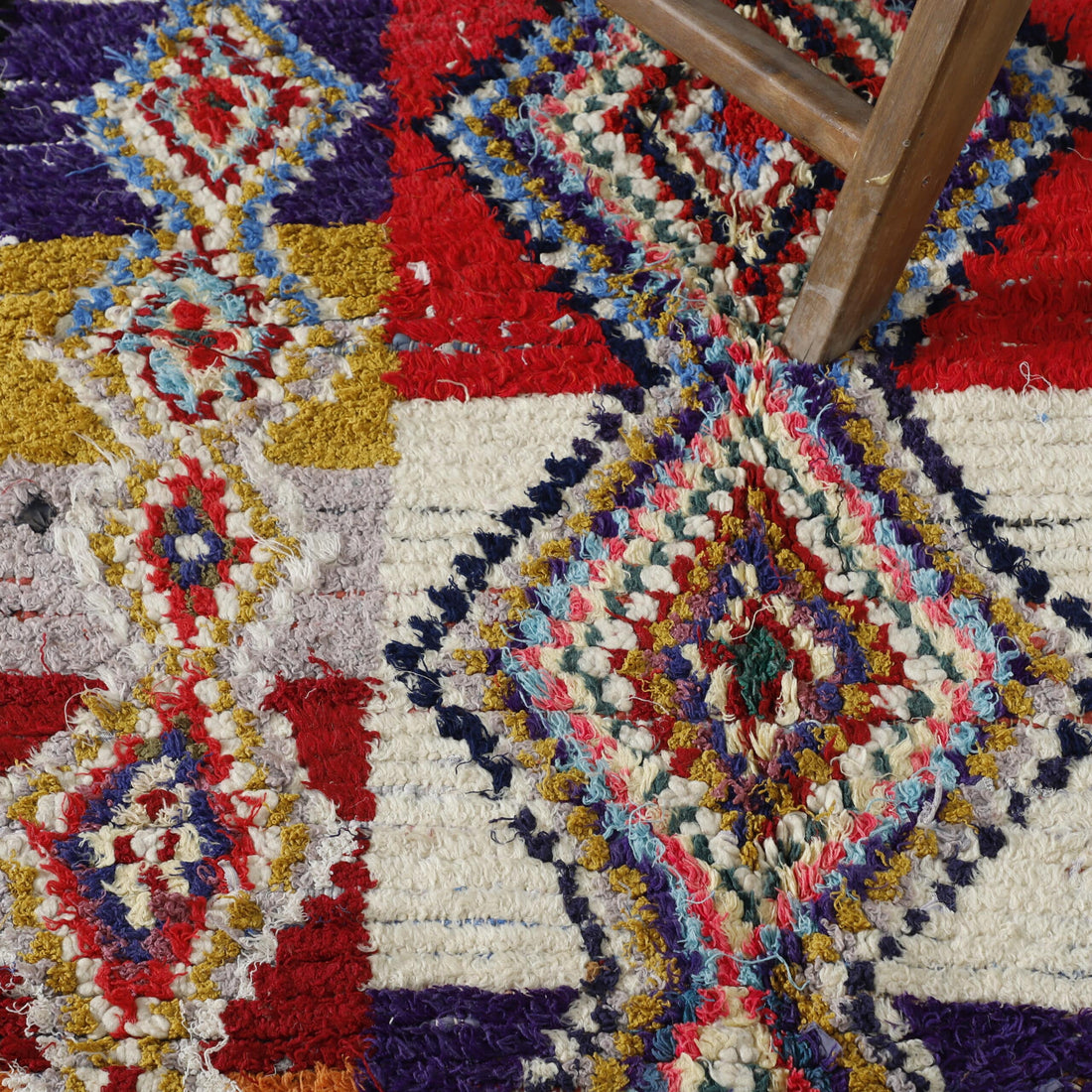 Colorful Moroccan Boucherouite Rug with Geometric Diamonds