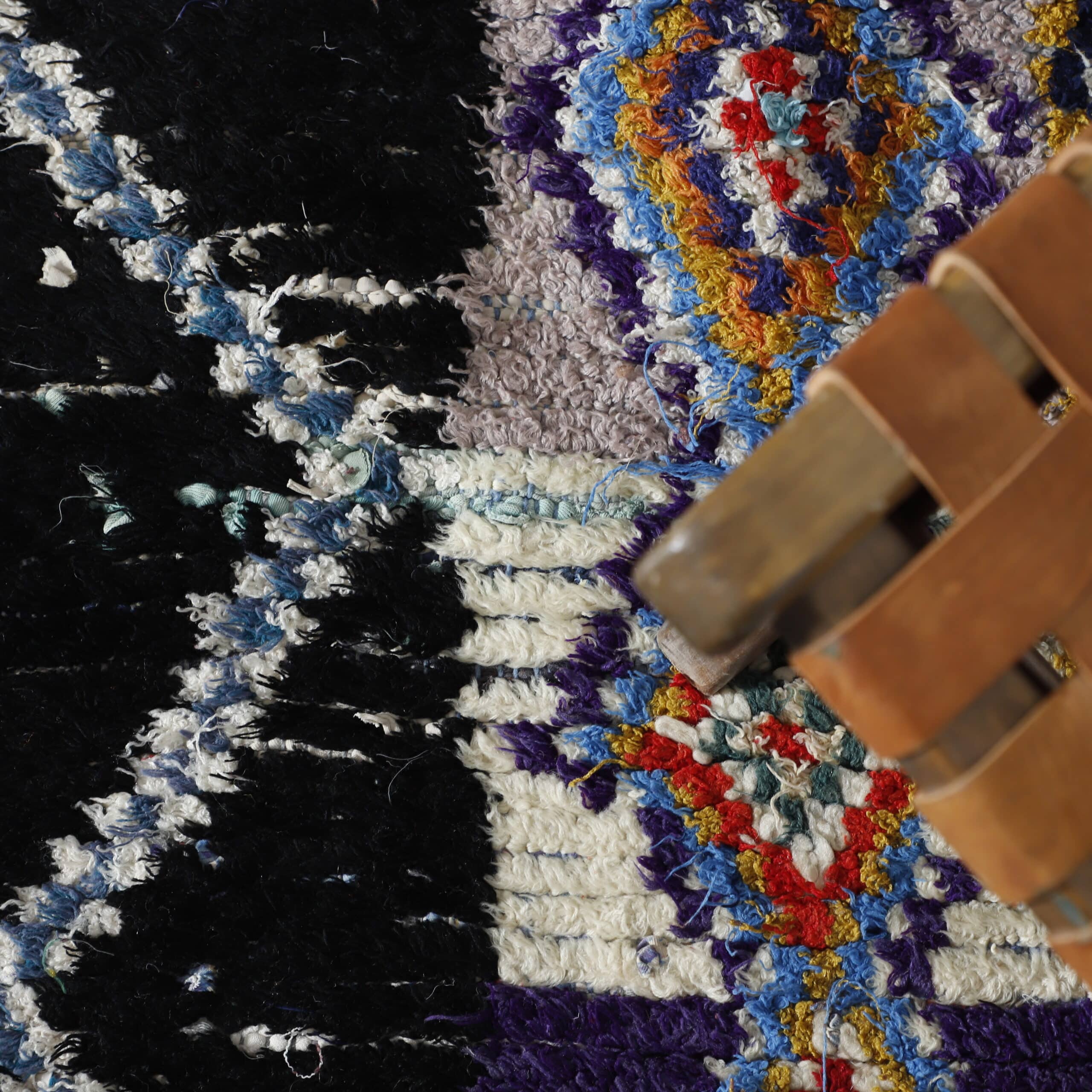 Colorful Moroccan Boucherouite Rug with Geometric Diamonds