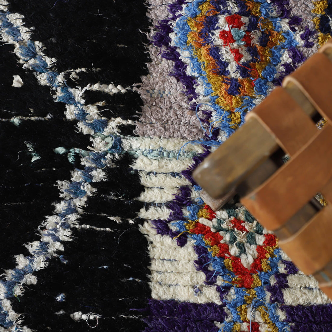 Colorful Moroccan Boucherouite Rug with Geometric Diamonds