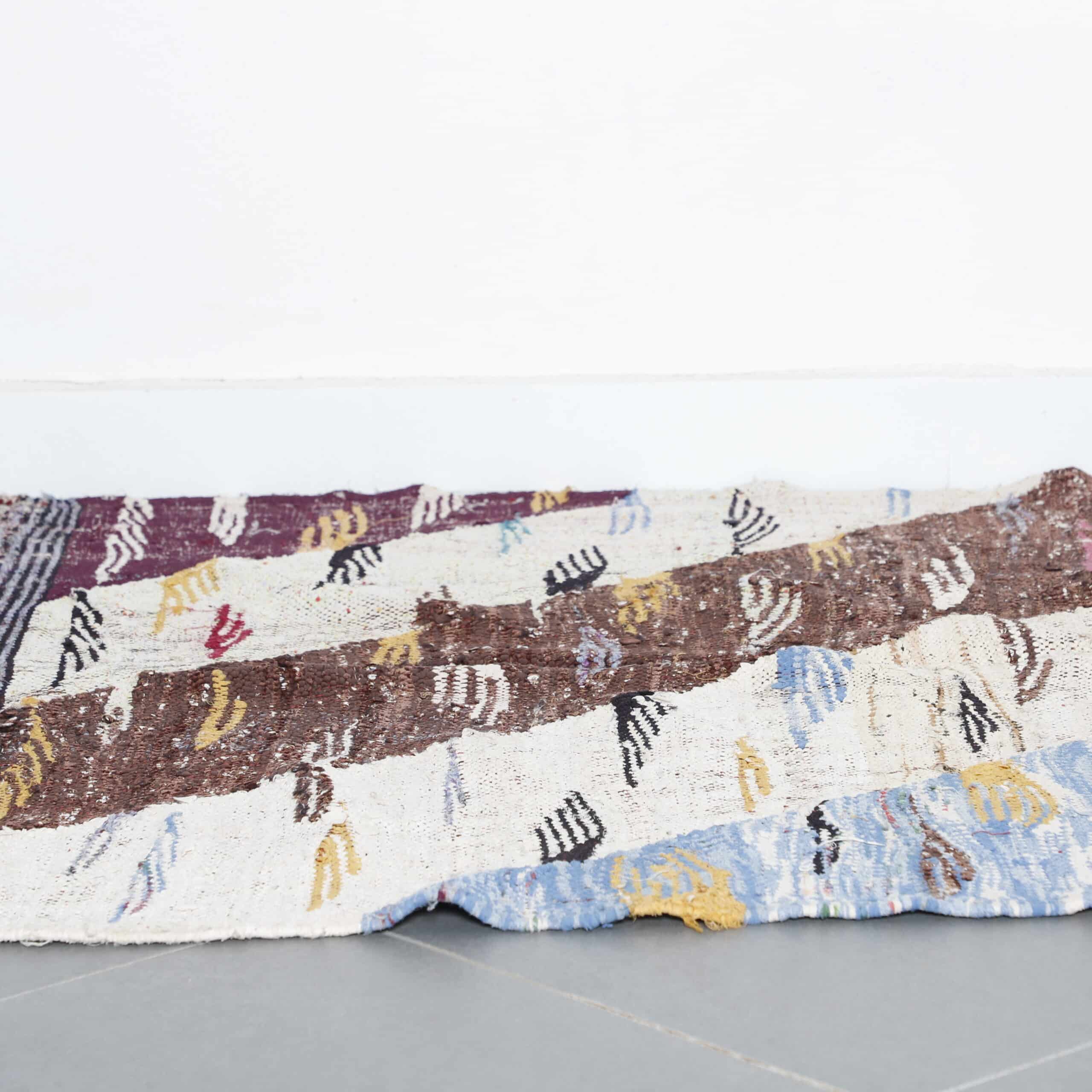 Moroccan Boucherouite Rug with Diagonal Stripes