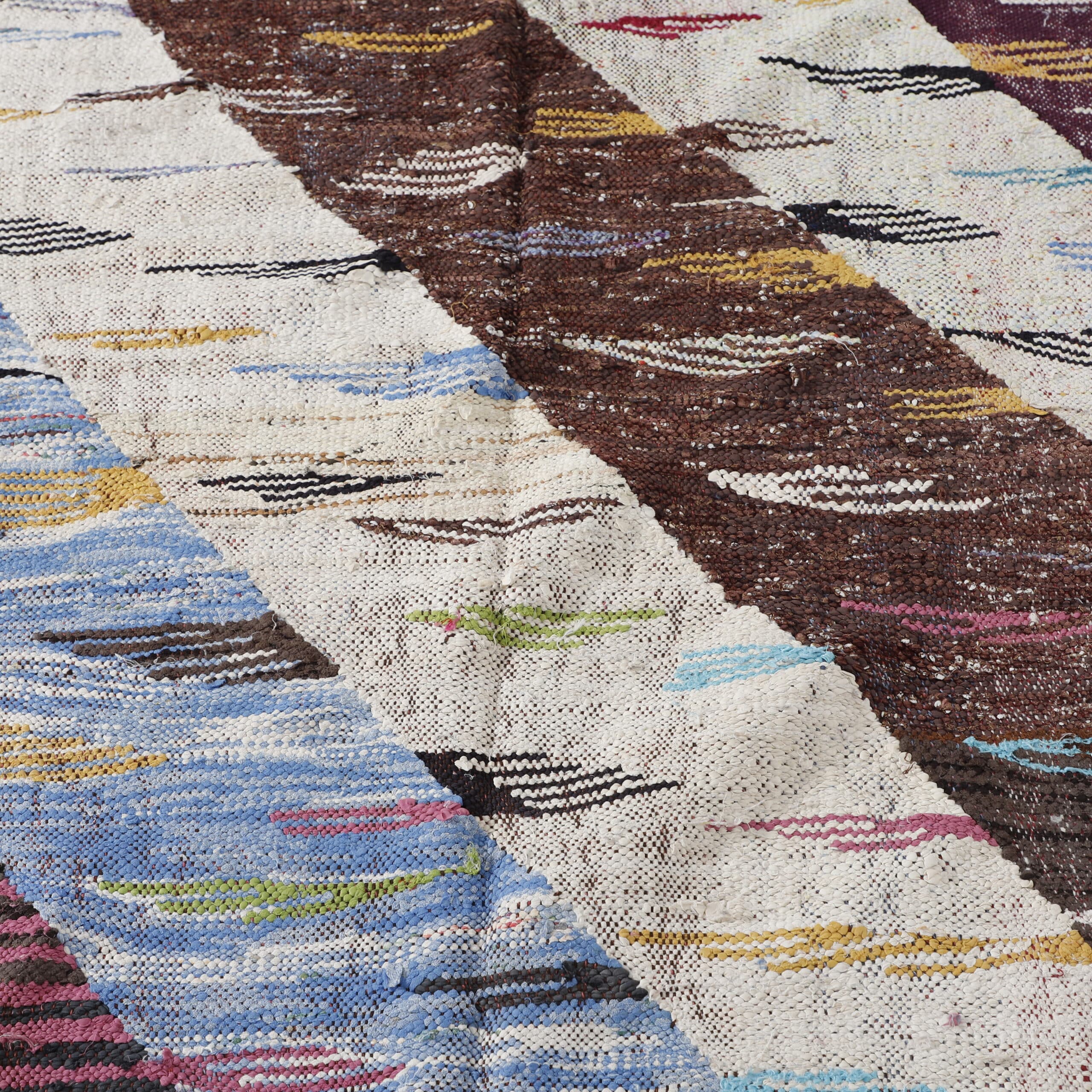Moroccan Boucherouite Rug with Diagonal Stripes