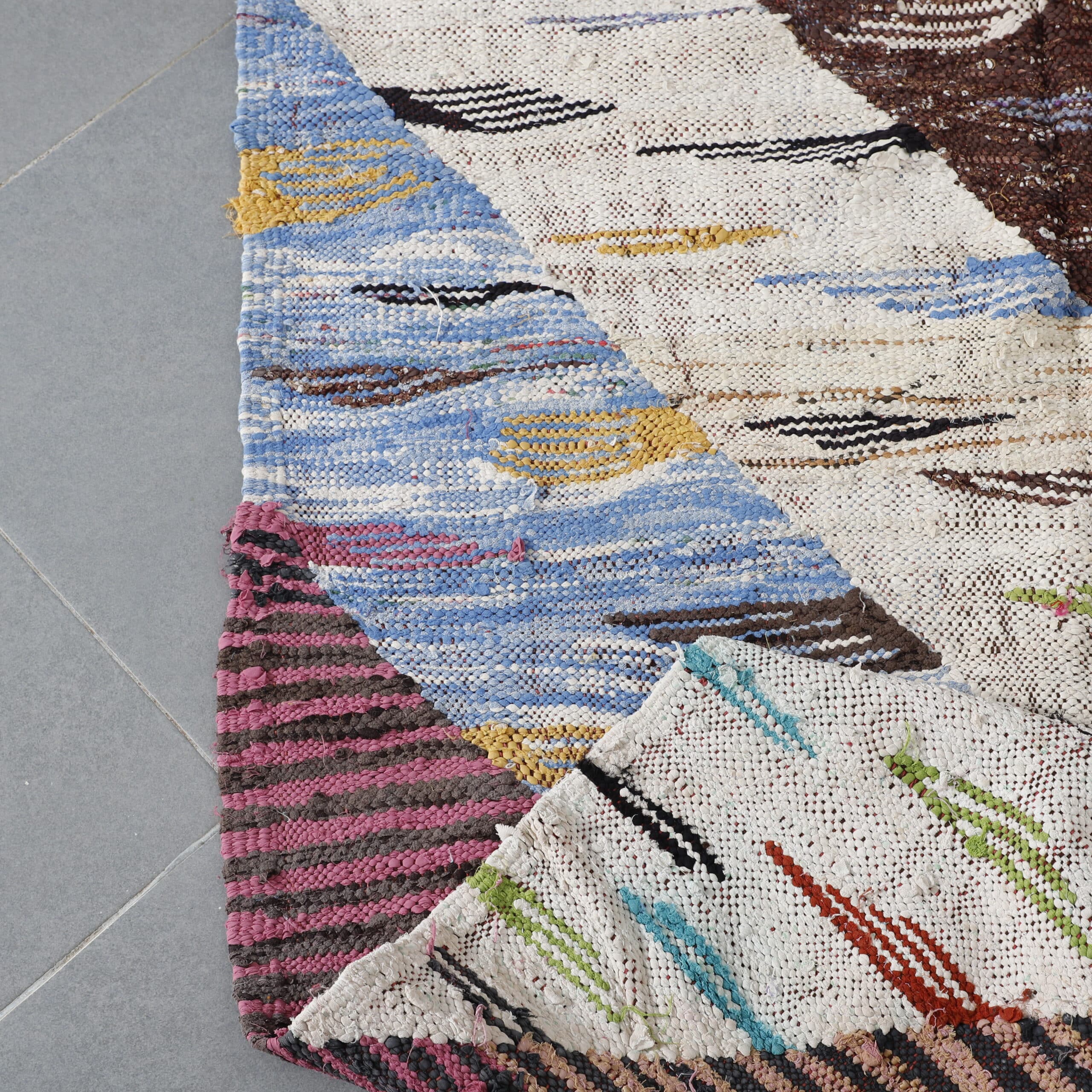 Moroccan Boucherouite Rug with Diagonal Stripes