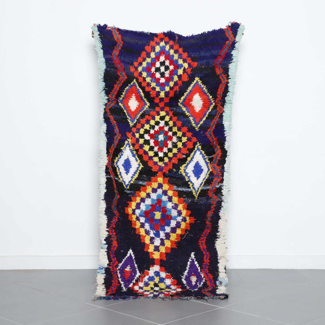 Colorful Moroccan Azilal Rug with Diamond Motifs