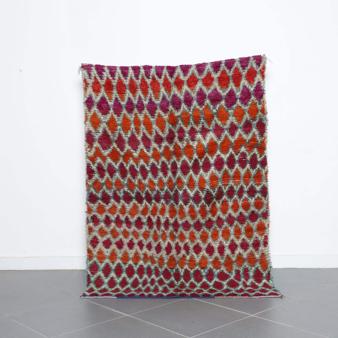 Colorful Moroccan Beni Ourain Rug with Diamond Pattern