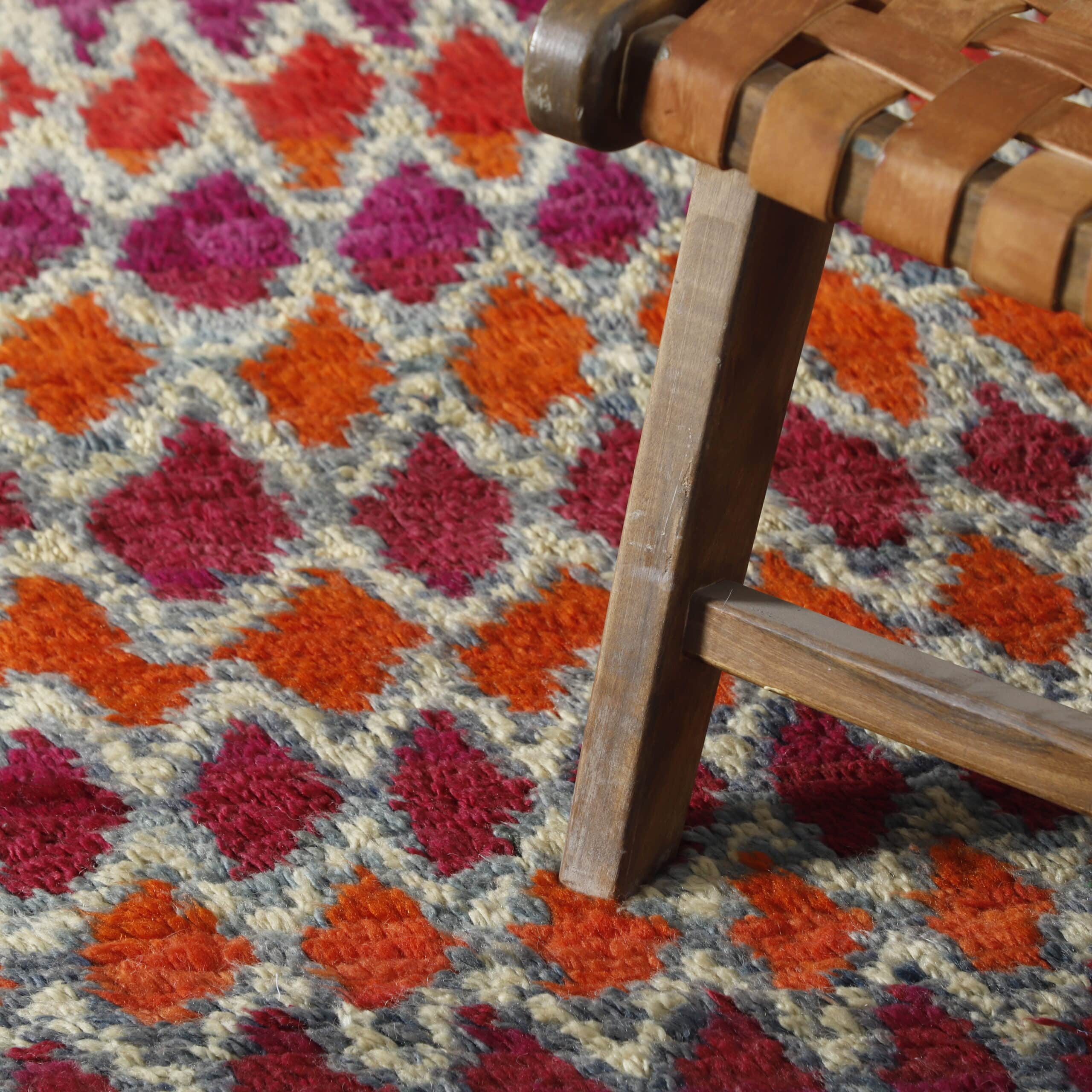 Colorful Moroccan Beni Ourain Rug with Diamond Pattern