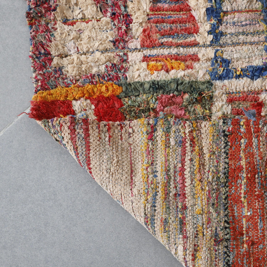 Handmade Moroccan Boucherouite Rug with Colorful