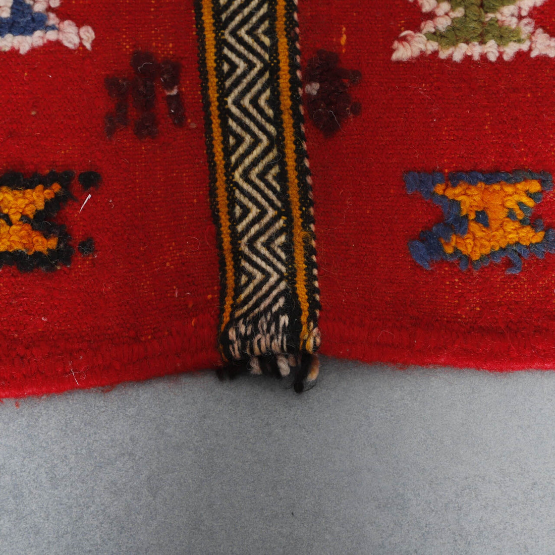 Red Moroccan Kilim rug with Dense Geometric Motifs